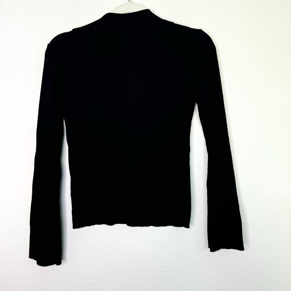 Topshop Black Ribbed Button Front Top - Picture 4 of 9